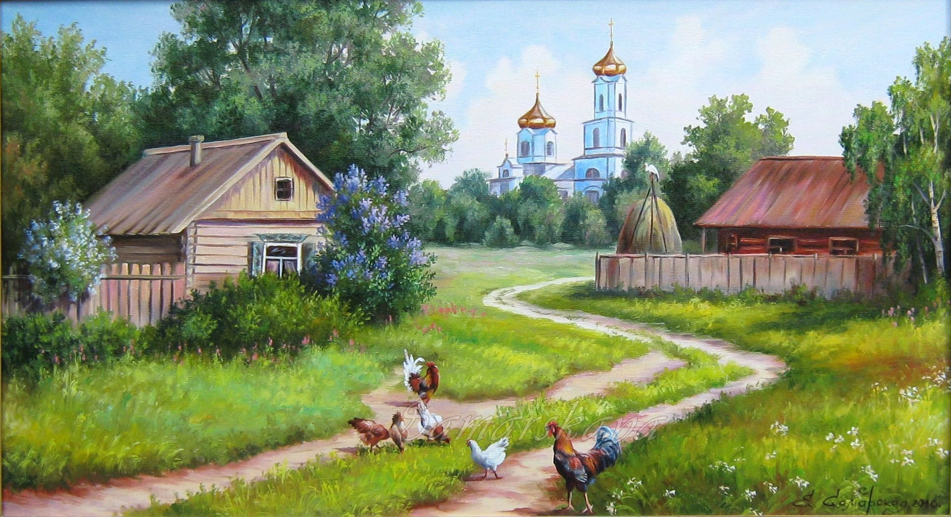 Деревня и церковь рисунок