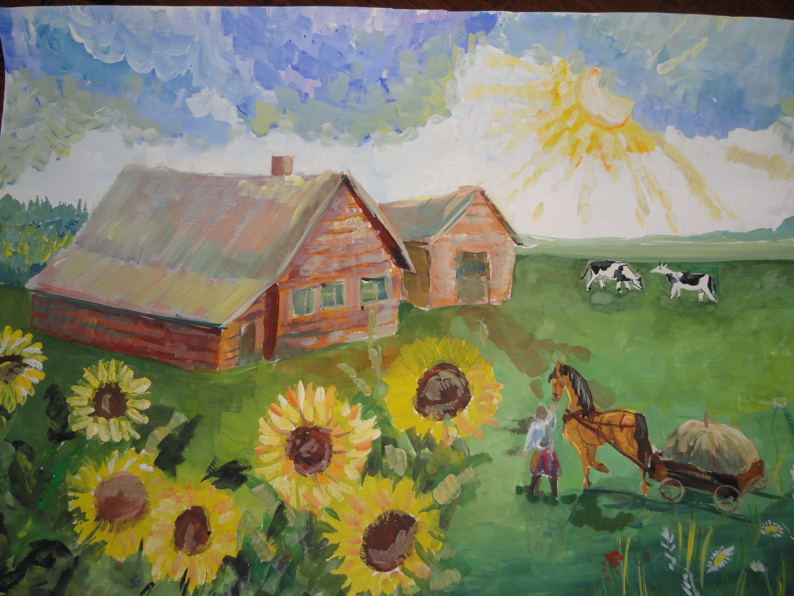 Картина лето 5 класс. Сельский пейзаж. Сельский пейзаж гуашью. Рисунок на тему моя деревня.