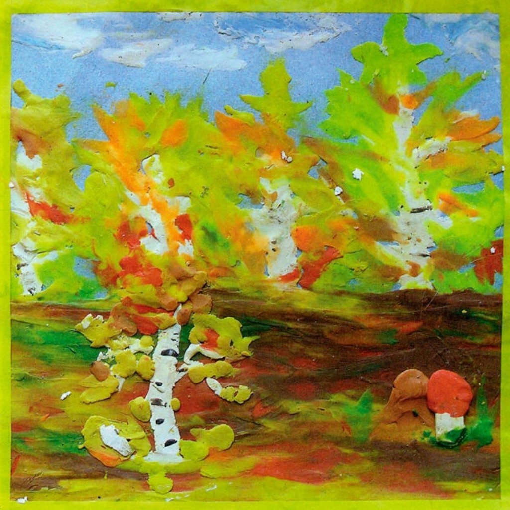 Лес из пластилина. Рисунок осень. Детский рисунок осень. Пластилинография осень. Осень рисунок для детей.
