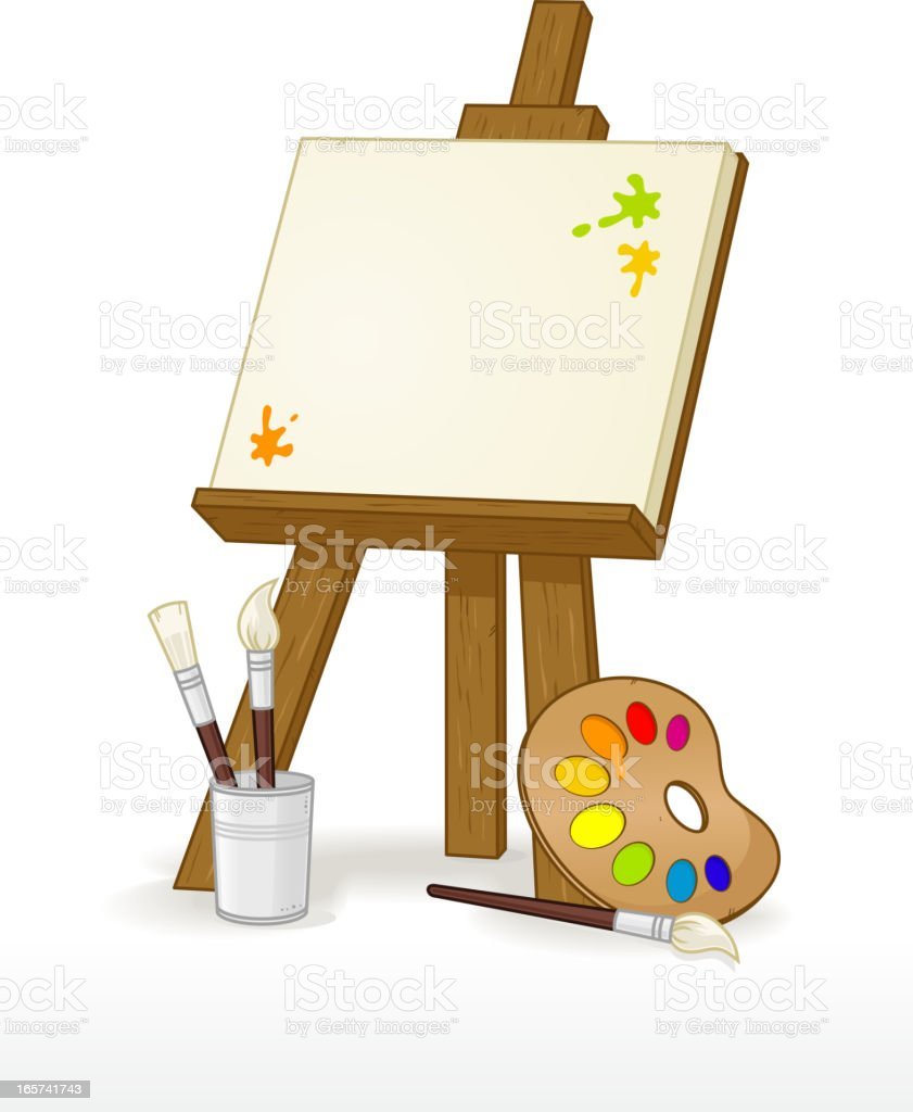 Мольберт и краски на прозрачном фоне