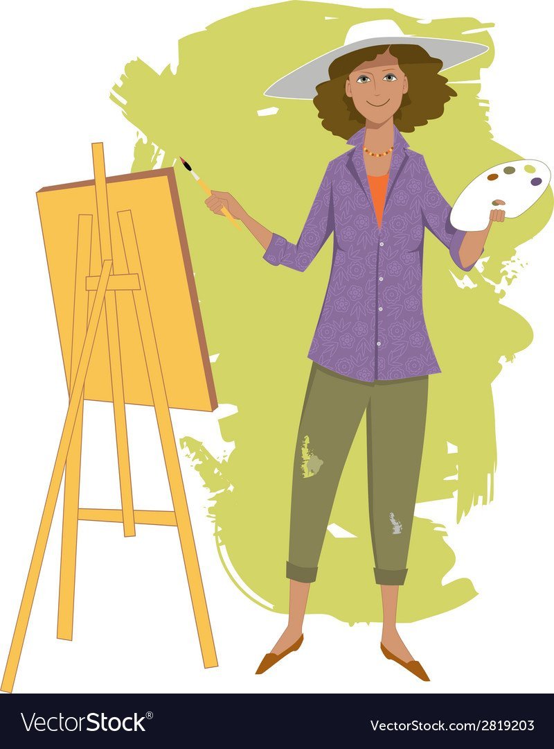 Иллюстрация художник с мольбертом
