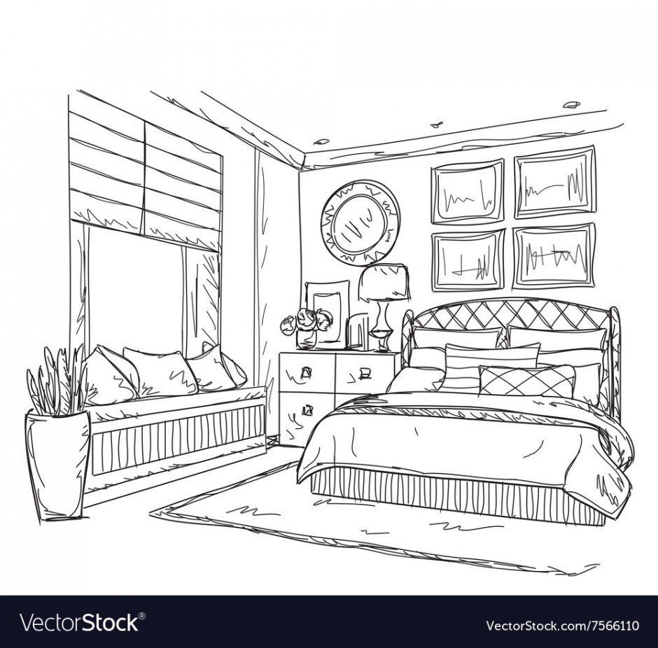 Нарисовать комнату с мебелью