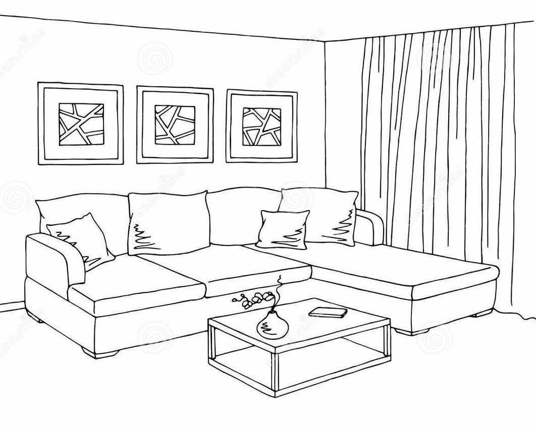 Раскраска гостиная комната с телевизором