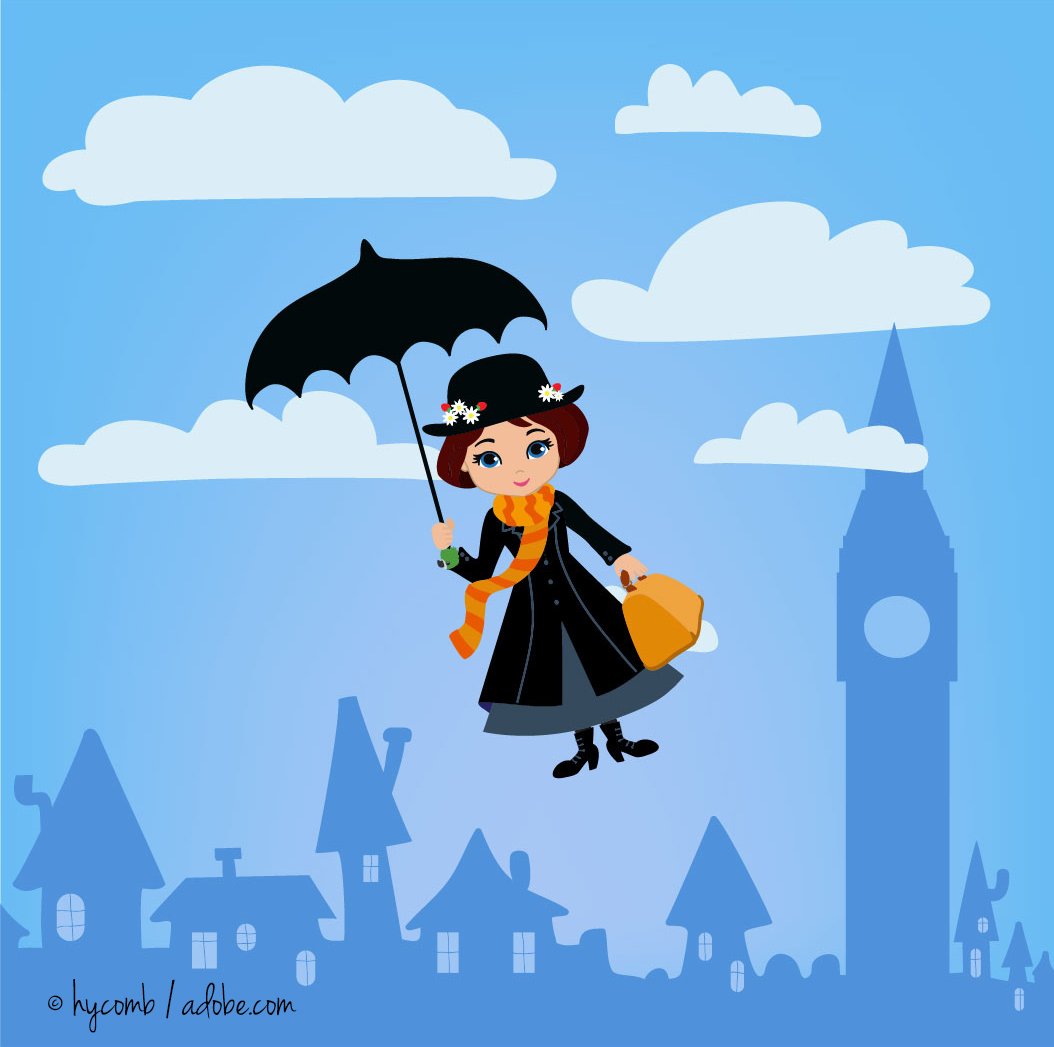 Мэри Поппинс вектор силуэт