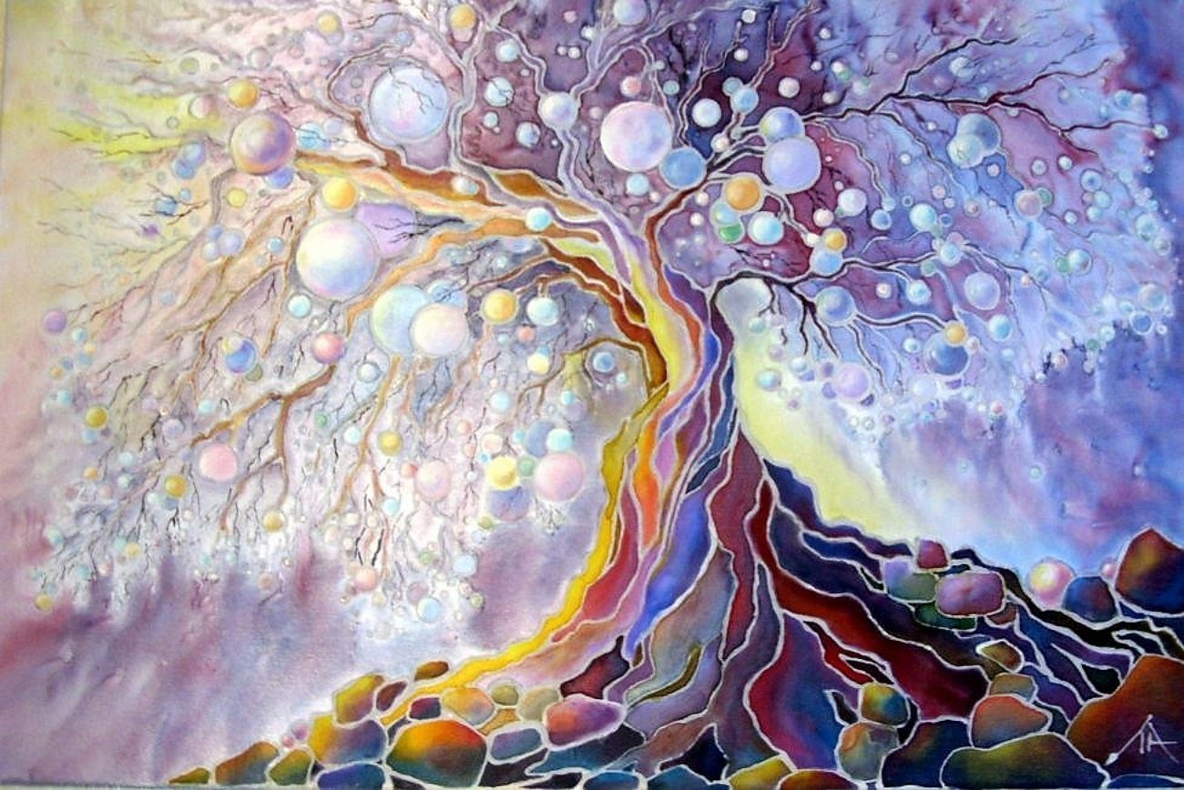 Интуитивное искусство. Древо жизни в батике. Энергетические картины Джулии Уоткинс. Волшебное дерево. Фантазийные деревья.
