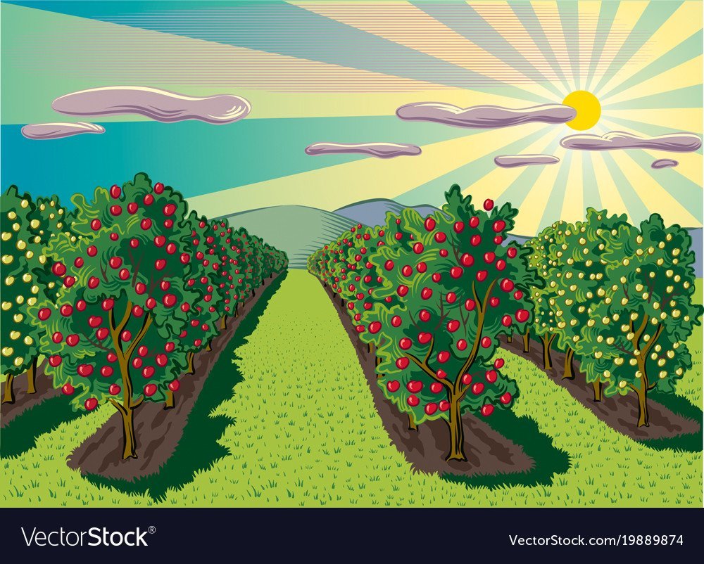 Сад с фруктовыми деревьями для детей