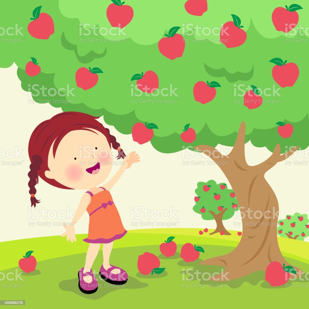 Девочка собирает яблоки рисунок