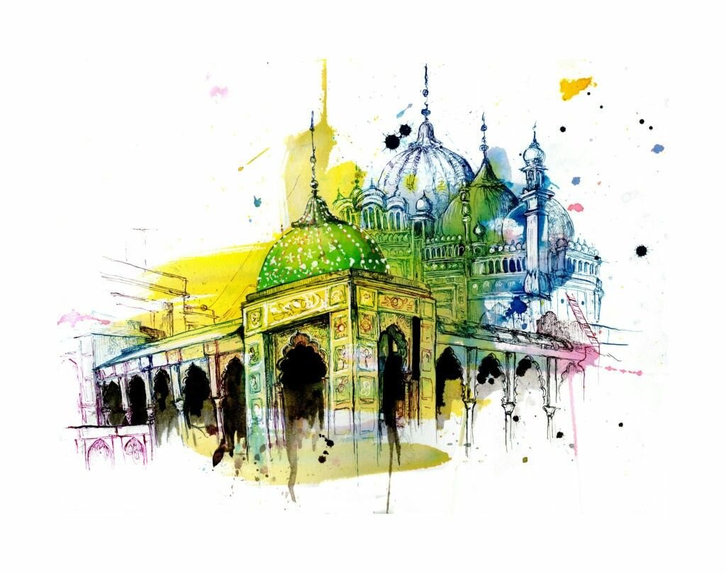 Церковь собор Александра Невского акварелью