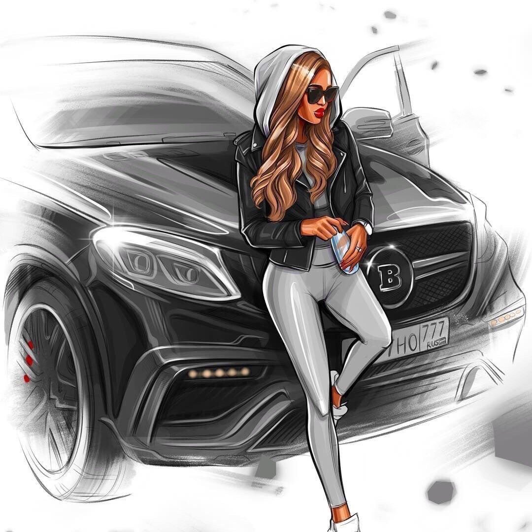 Девушки с машиной модные иллюстрации