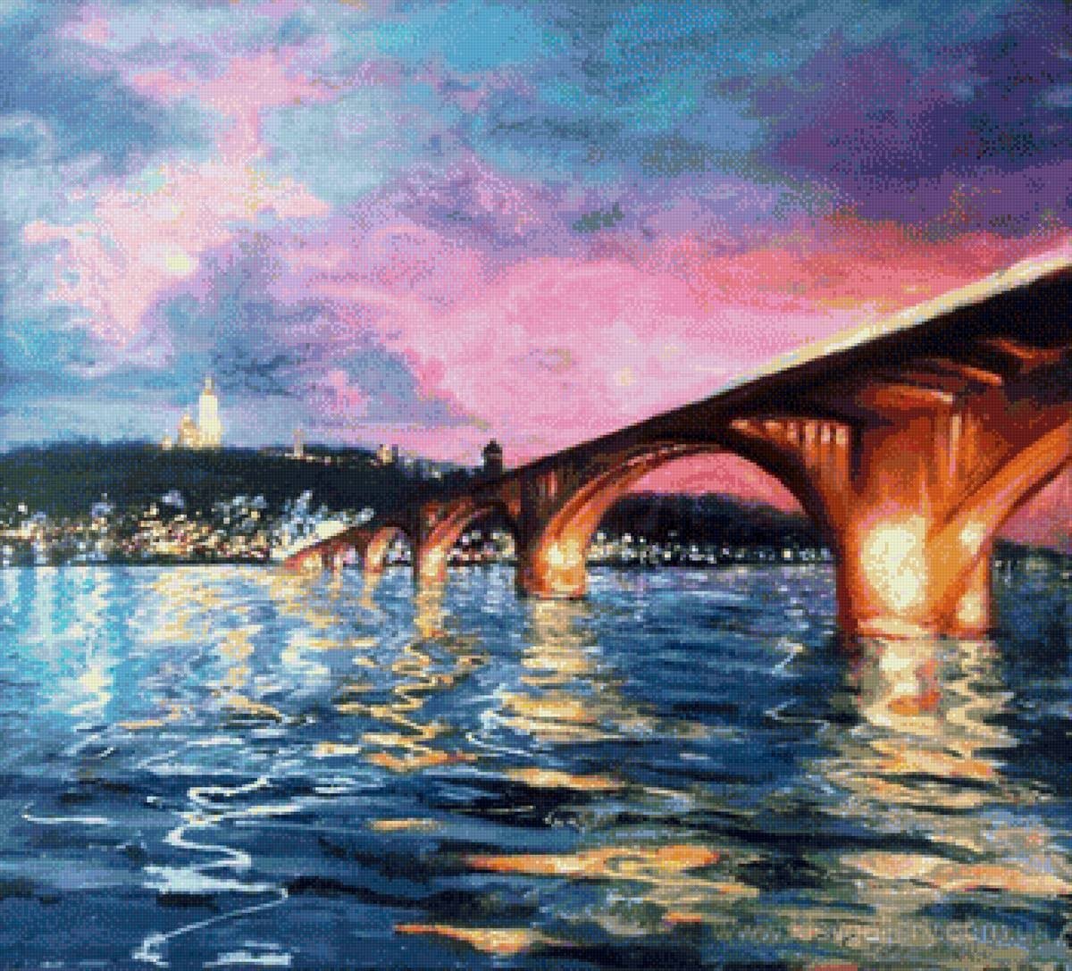 Картина мост. Мост гуашью Саратов. Пейзаж Саратовский мост. Мосты в живописи.