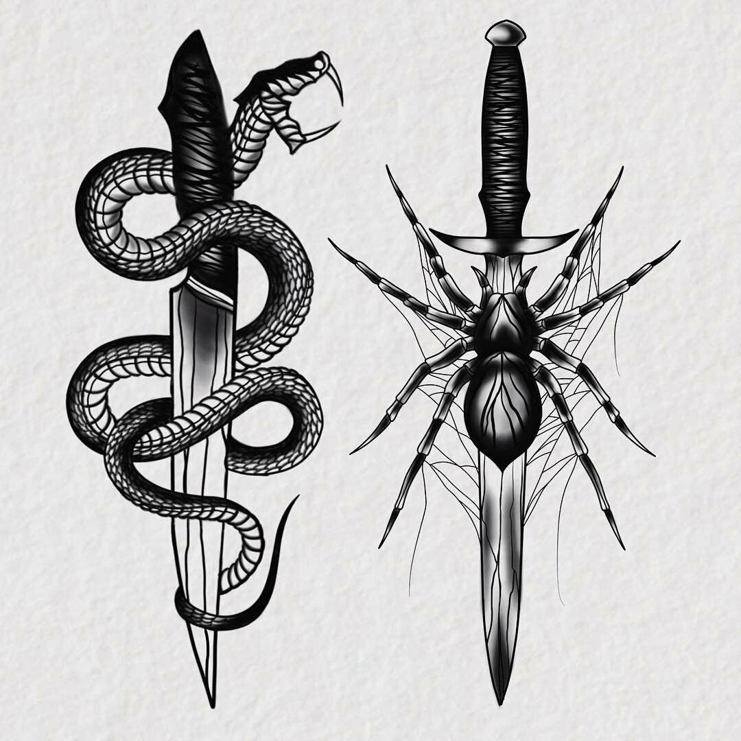 Змея с кинжалом тату эскиз