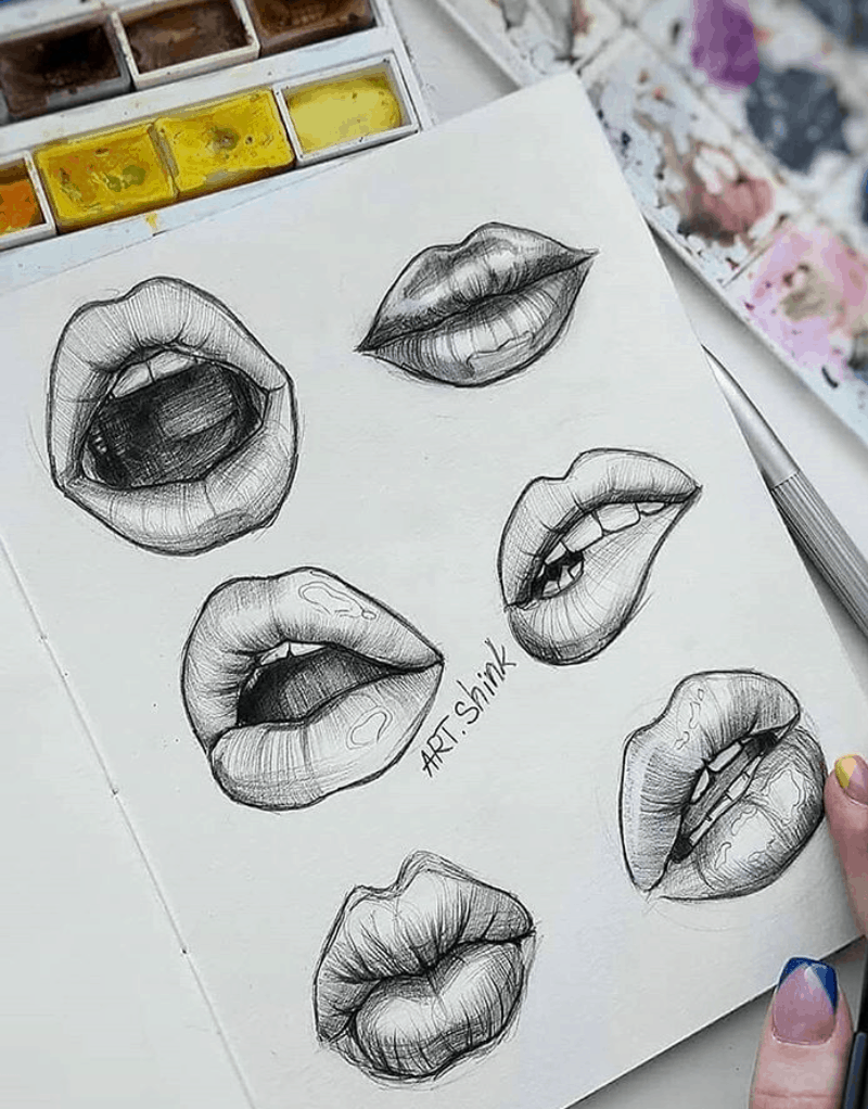 Скетч губы карандашом