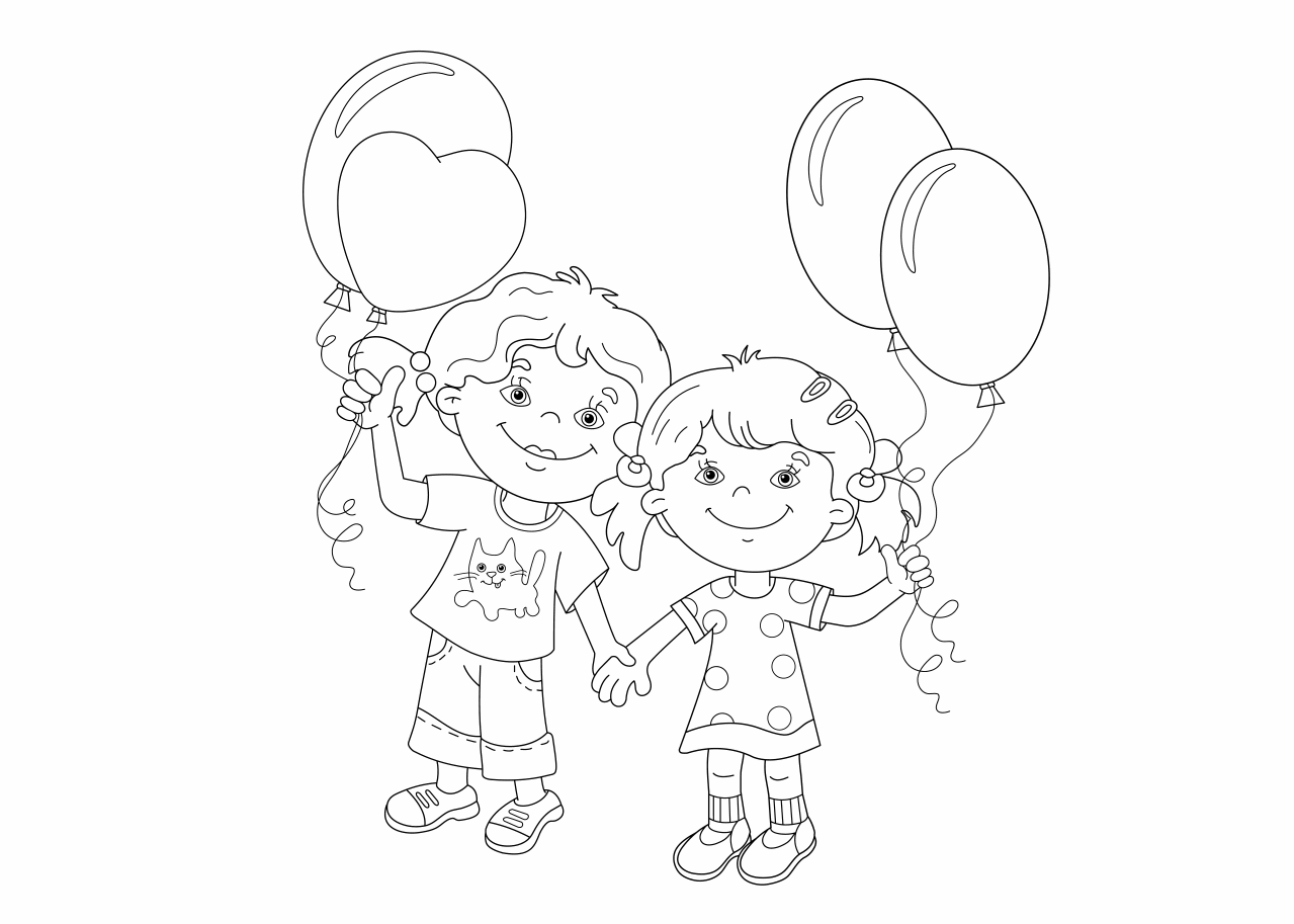 Раскраска девочка с шарами для детей