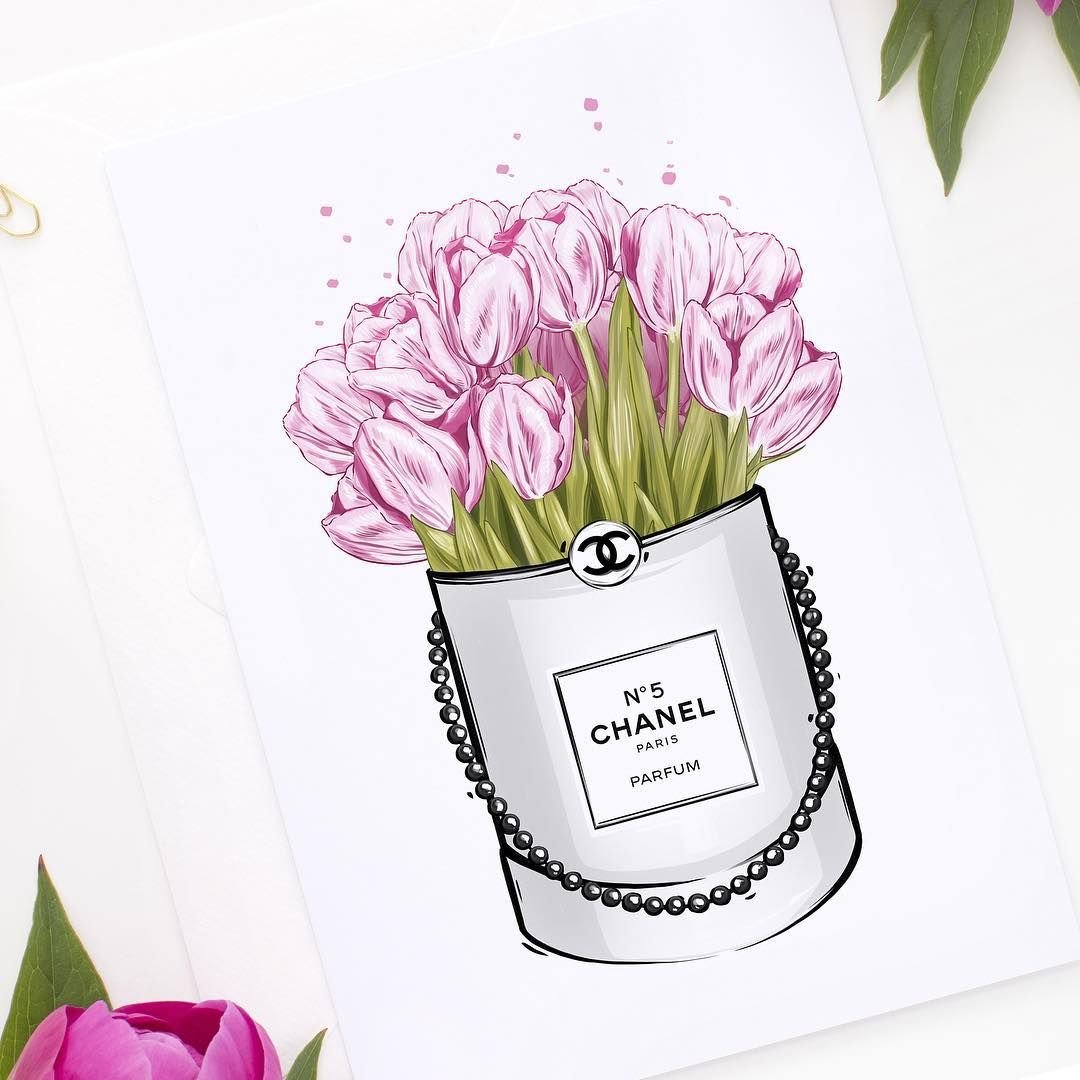 Пакет Шанель с цветами иллюстрации