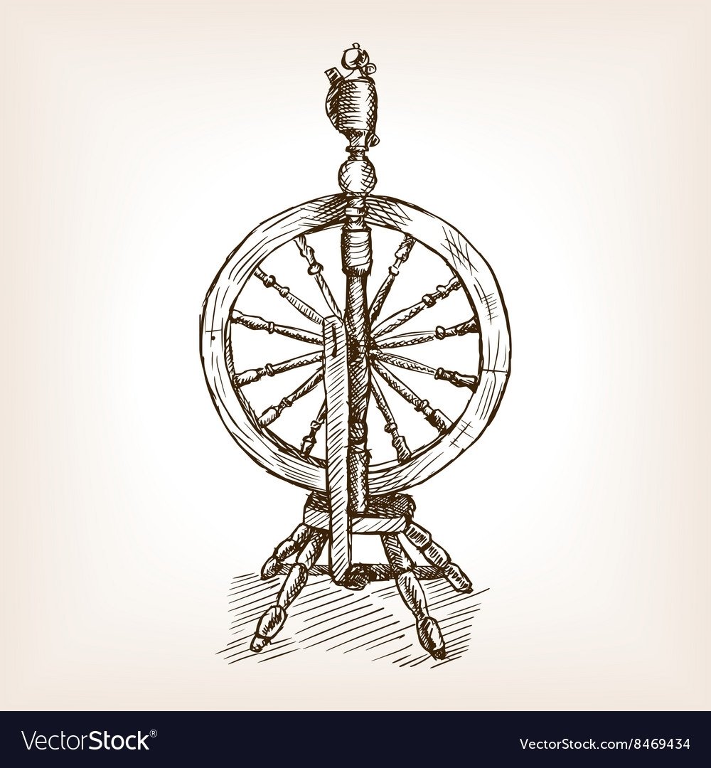 Прялка с колесом вектор