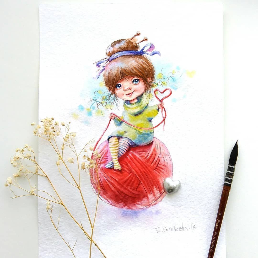 Акварельные открытки для вязальщиц