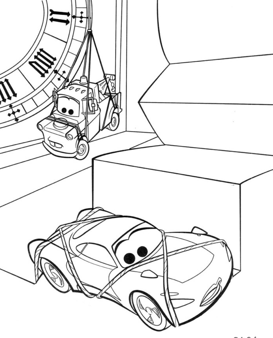 Раскраска Тачки 2 Маккуин и Мэтр