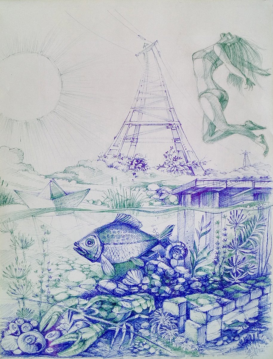 Город под водой рисунок карандашом