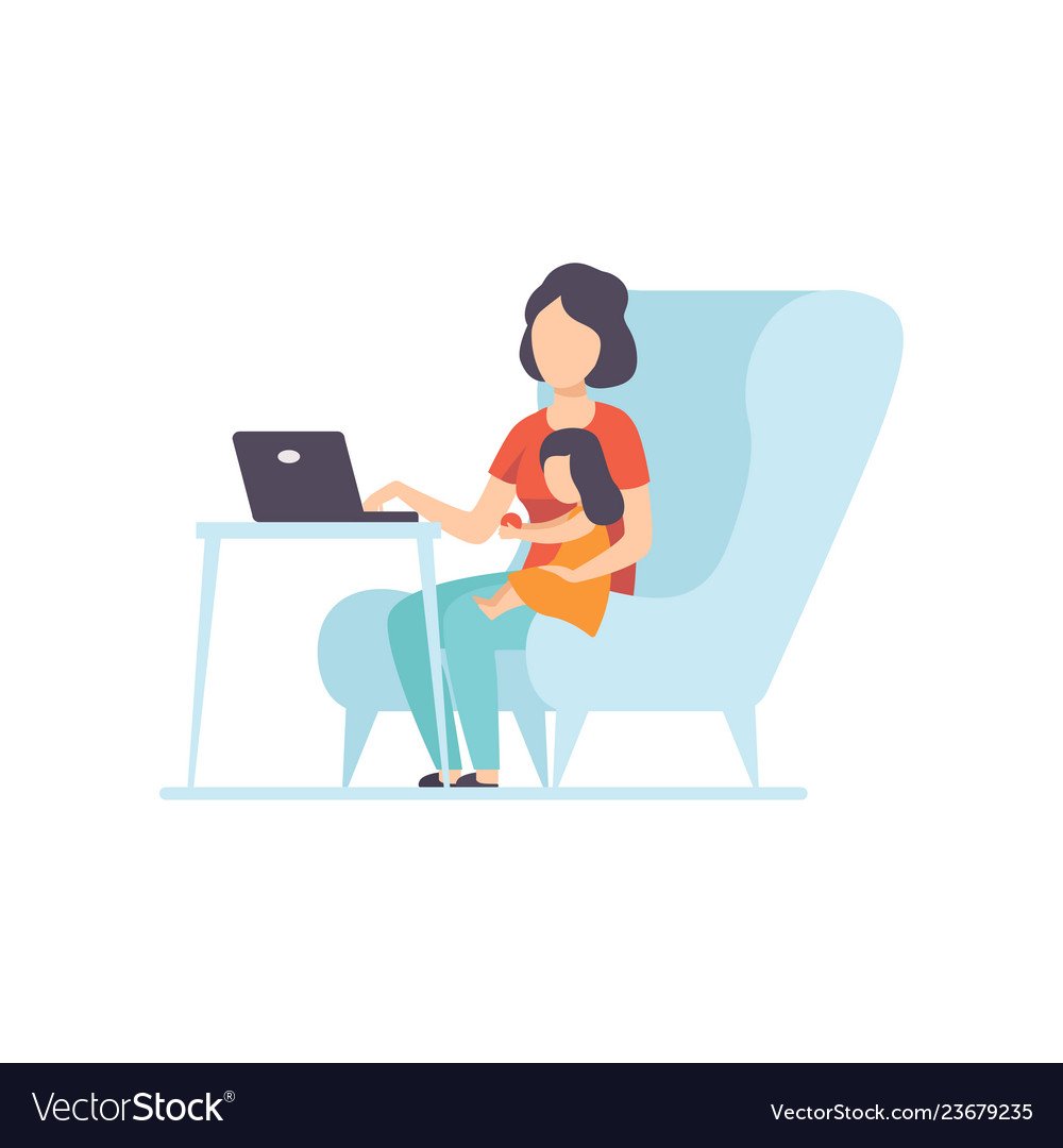 Сижу у мамы на работе. Мама с ребенком за компьютером. Женщина за компьютером рисунок. Мама сидит за компьютером с ребенком. Женщина с ребенком у компьютера.