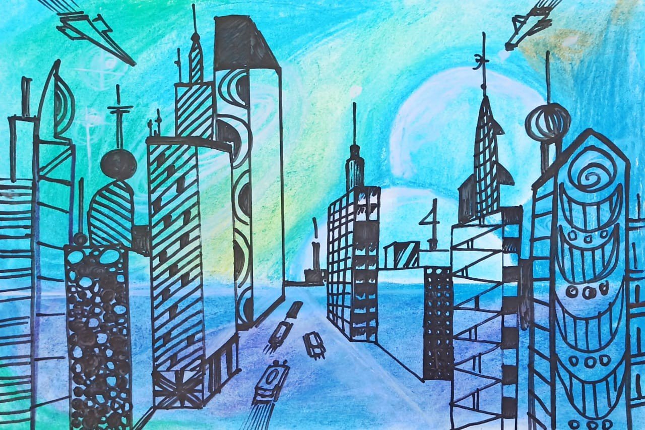 Рисовать в будущем времени. Эскиз города будущего. Город будущего рисунок. Композиция на тему город будущего. Город будущего карандашом.