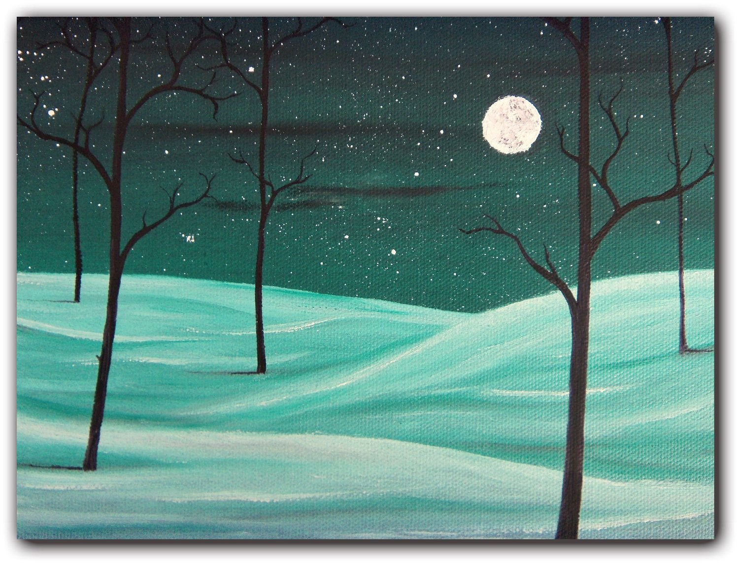 Зимний ночной пейзаж карандашом