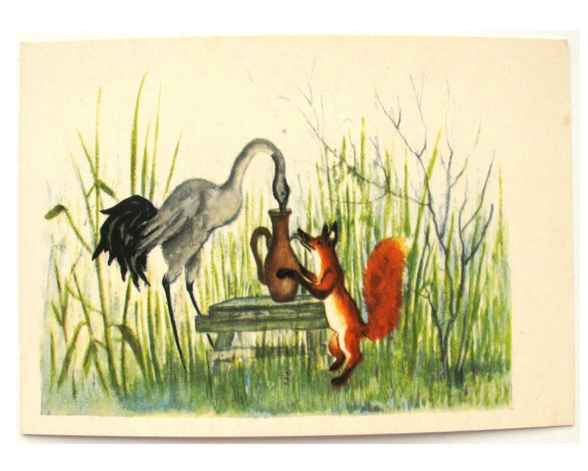 Лиса и журавль иллюстрации