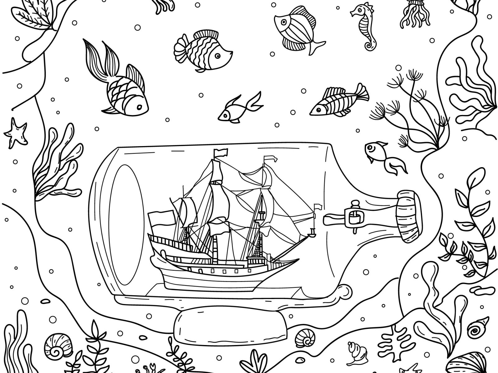 Ocean. Creative coloring book for adults
