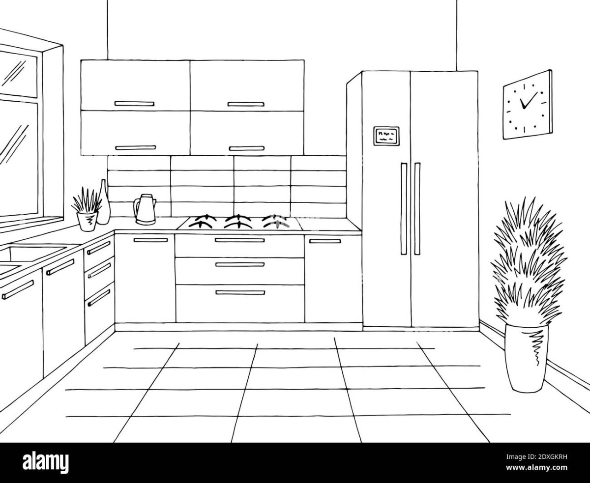 Kitchen Room vector Black and White