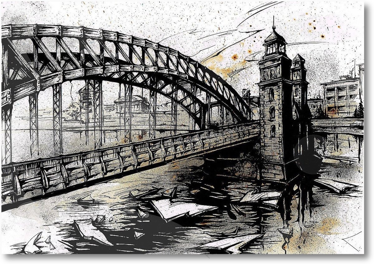 Большеохтинский мост Санкт-Петербург карандашом