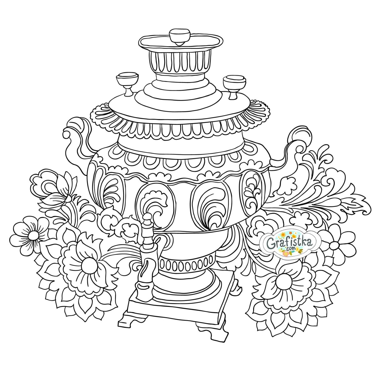 Самовар с баранками раскраска - 63 фото