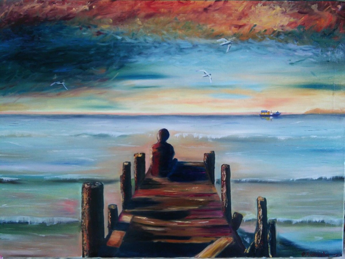 Пейзаж Пристань рисунок