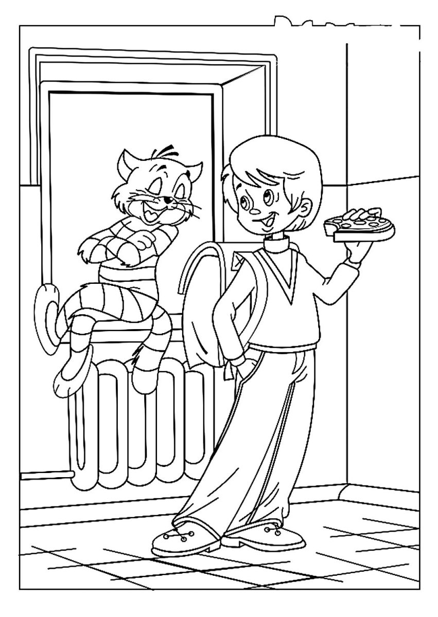 Дядя Федор пес и кот раскраска Простоквашино