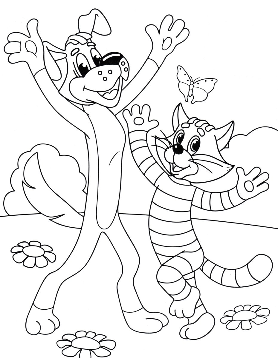 Дядя Федор и кот Матроскин раскраска