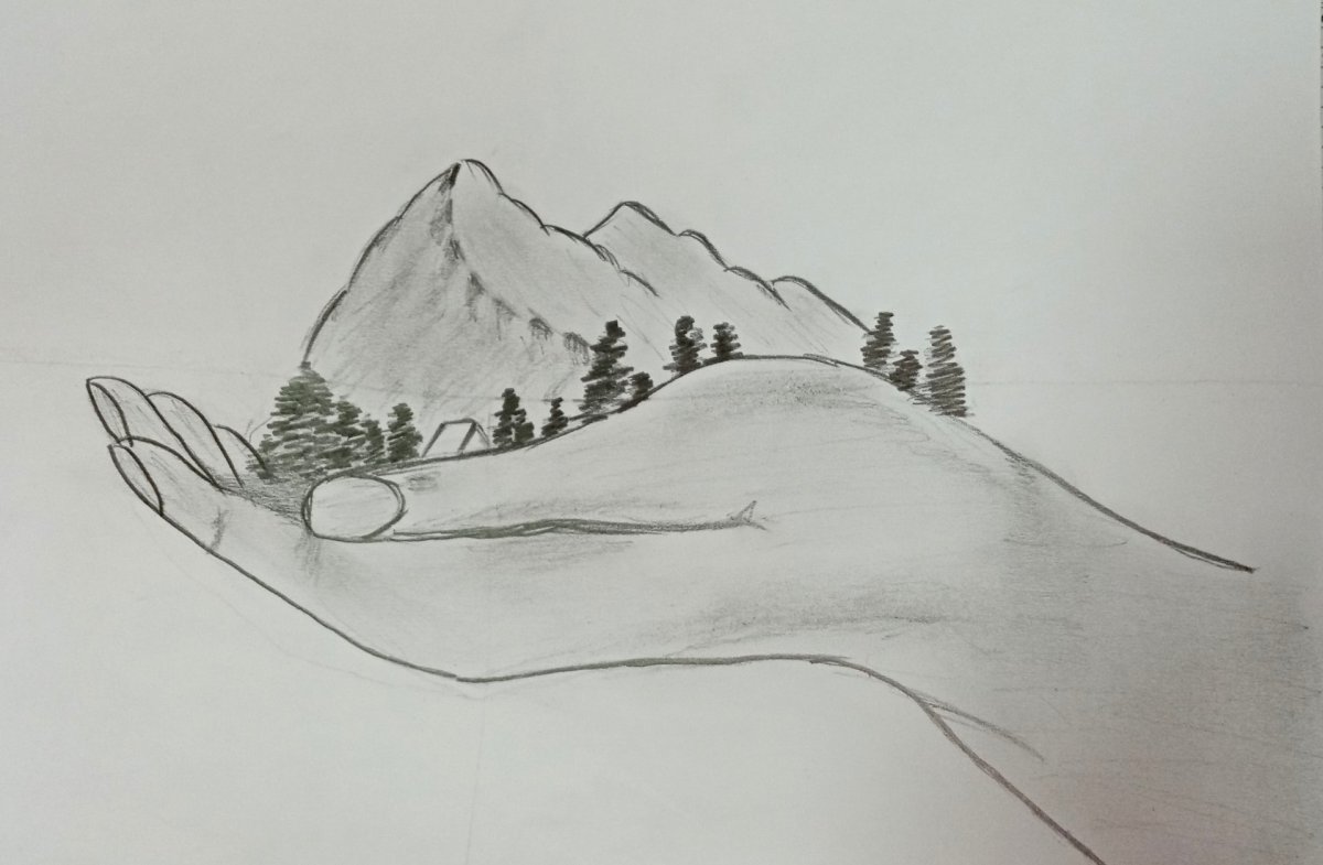 Человек в горах рисунок карандашом