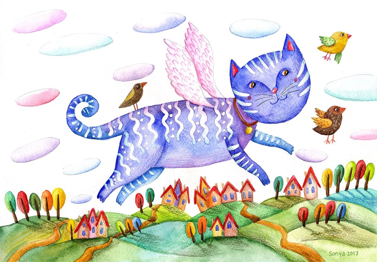 Летающие коты иллюстрации