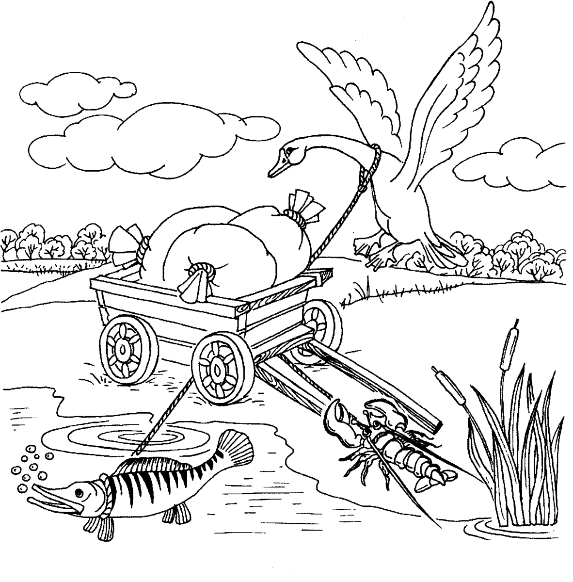 Басня Крылова лебедь щука