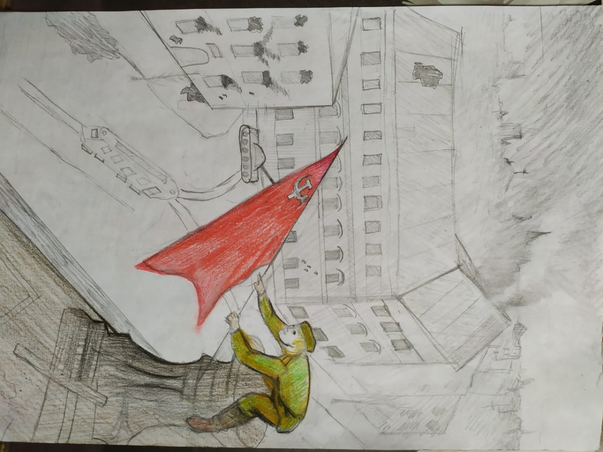 Рисунок на окне Знамя Победы