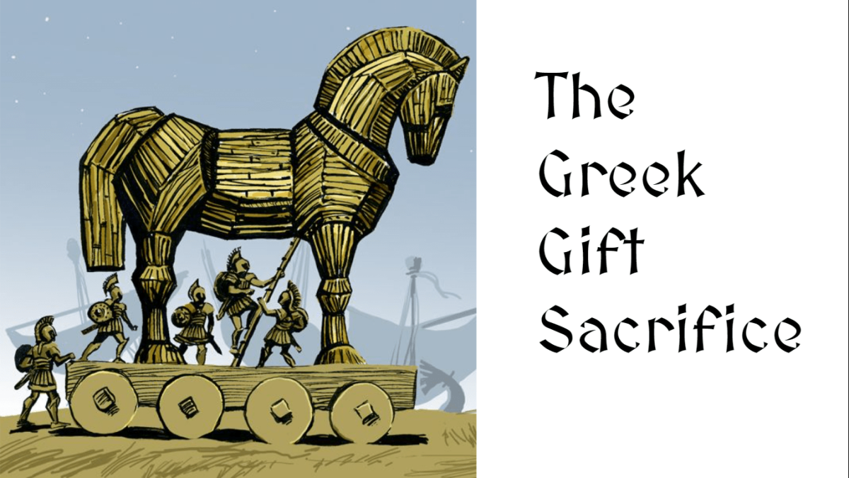 Троянский конь внутри с флагами