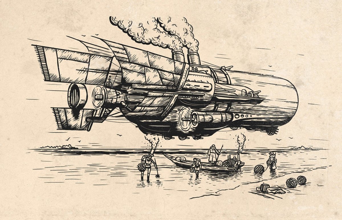 Стимпанк Жюль Верн дирижабль