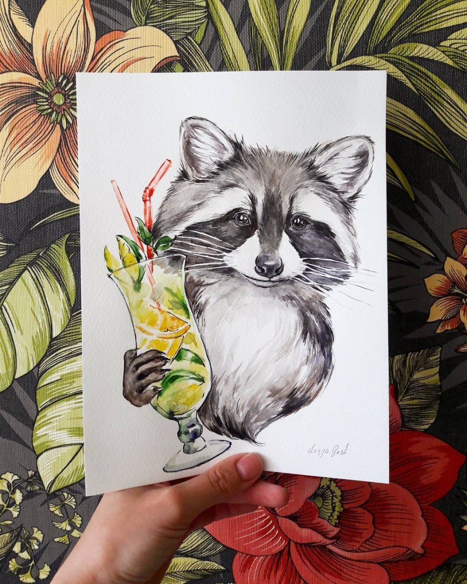 Енот акварелью