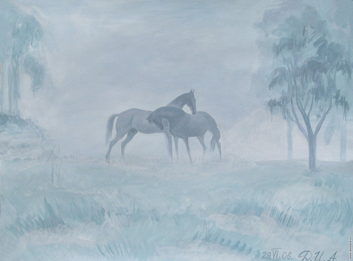Лошадь в тумане живопись