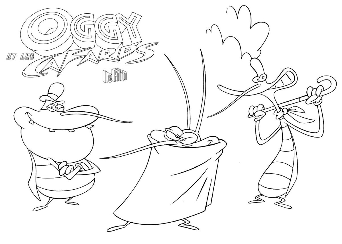 Раскраска Огги и кукарачи