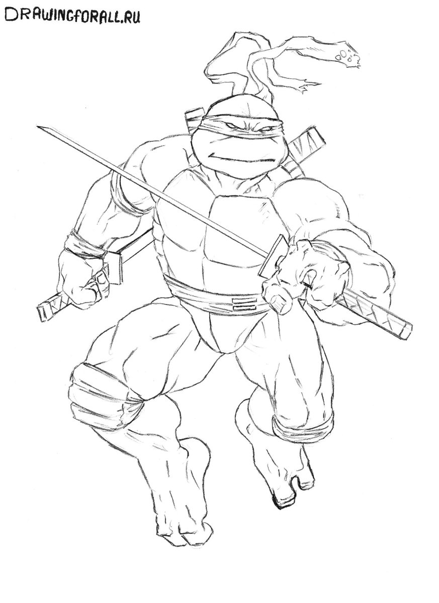 Черепашки ниндзя нарисовать карандашом Леонардо