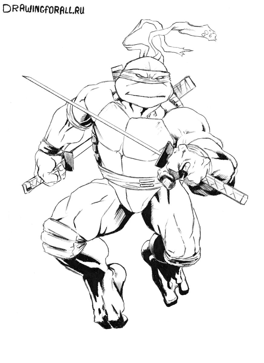 Как нарисовать черепашку ниндзя Леонардо
