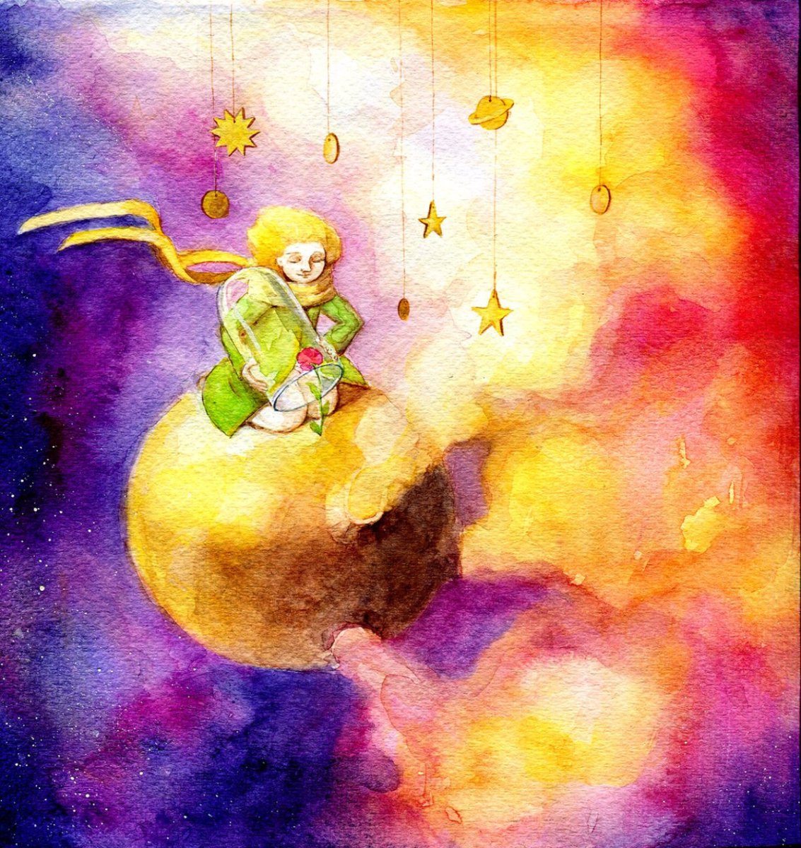Маленький принц и Лис акварель