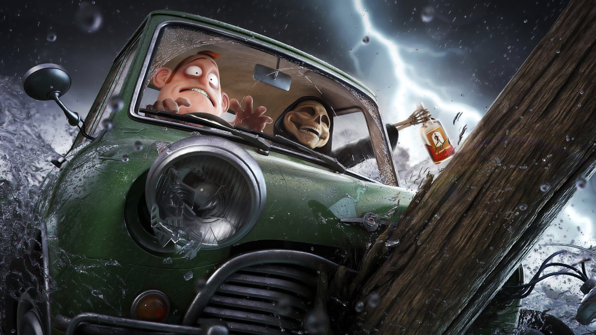 Разбитая машина рисунок