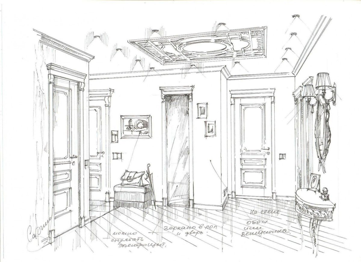 Интерьер прихожей карандашом
