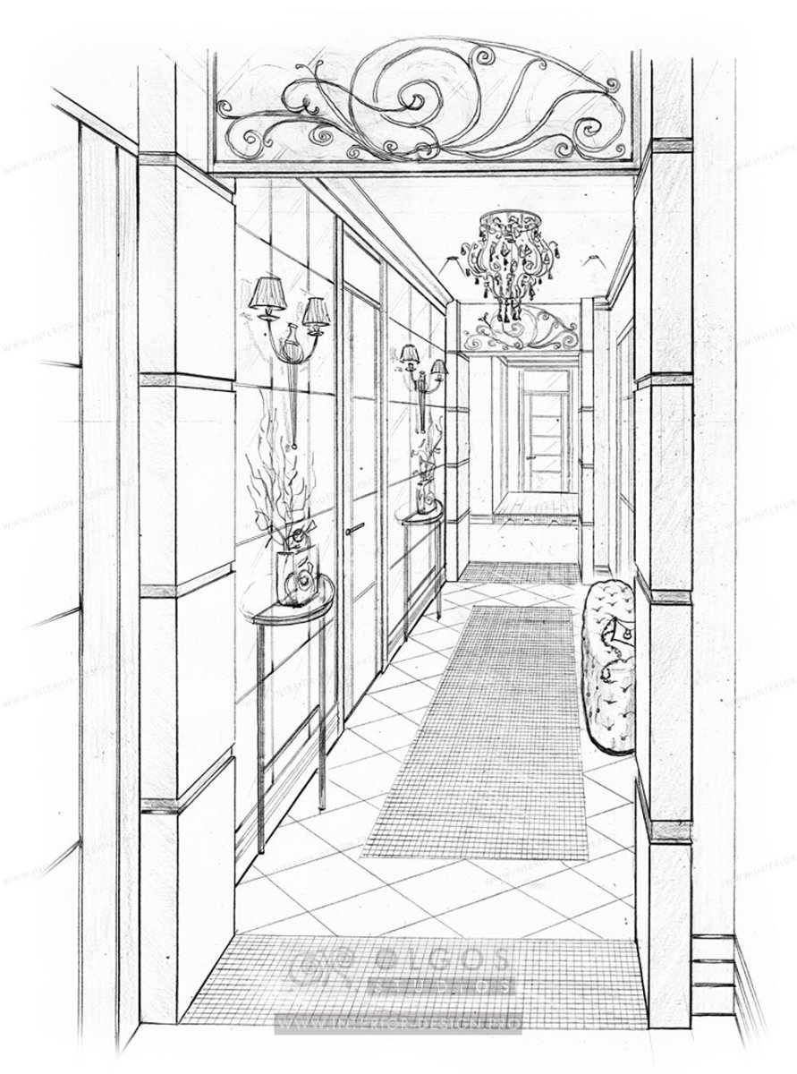 Интерьер прихожей карандашом
