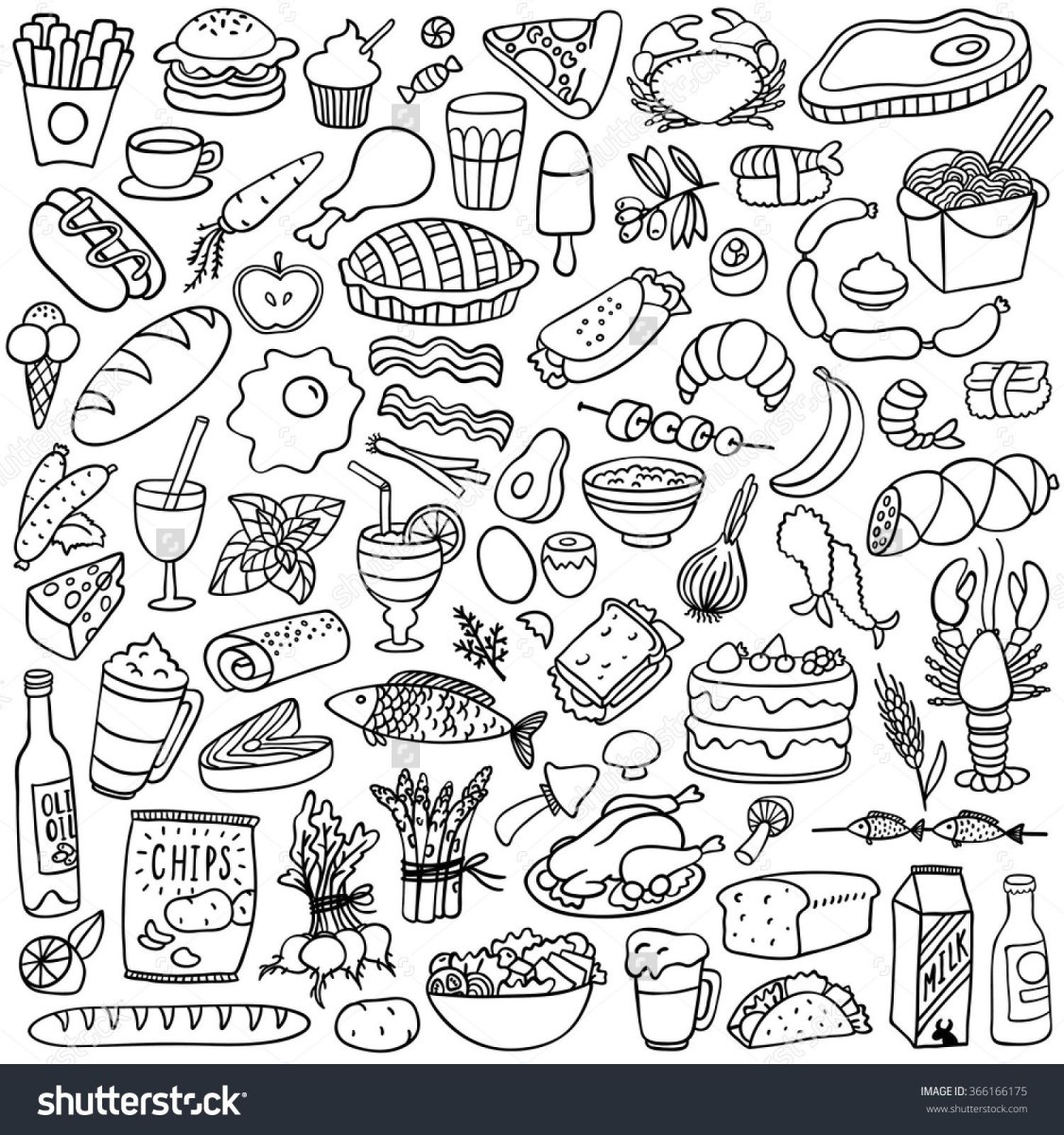 Наклейки еда черно белые