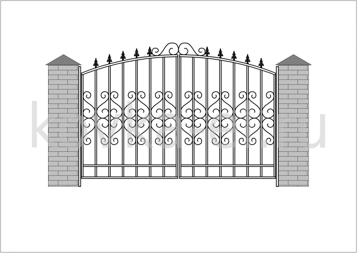 Ворота металлические распашные 4000х4300 с калиткой чертеж